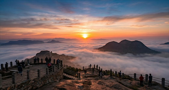 Sunrise over misty mountain landscape